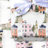 Church Steeple Town Gift Wrap, Snowy Christmas Village Wrapping Paper, Watercolor Holiday Wrapping Paper, Festive Winter Wrapping Paper