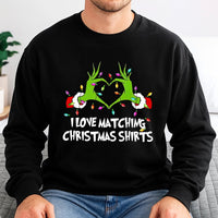 Humorous Matching Holiday Crewneck, Green Monster Hands Heart Christmas Sweatshirt, Adorable Xmas Pullover, Couples Christmas Sweatshirt Present