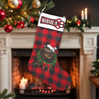 Buffalo Plaid Holiday Stocking, Personalized Cat Christmas Stocking, Custom Name Pet Lover Xmas Stocking, Festive Velboa Fireplace Decor