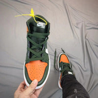 Sneakers, Black Green Orange Colorway, Patent Leather Footwear, Lace Up Design, Casual Gift for Sneaker Fans