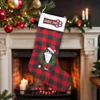 Red Black Buffalo Plaid Holiday Stocking, Tuxedo Cat Christmas Stocking, Personalized Christmas Stocking, Pet Lover Xmas Fireplace Decor