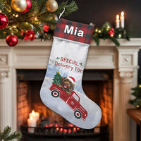 Vintage Truck Holiday Stocking, Personalized Dog Red Truck Christmas Stocking, Dog Lover Christmas Stocking, Custom Pet Xmas Stocking Present