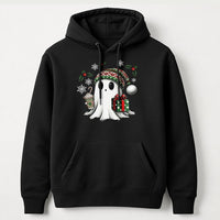 Hot Cocoa Spooky Holiday Hoodie, Adorable Ghost Christmas Hoodie, Festive Winter Ghost Hooded Sweatshirt, Comfy Xmas Cocoa Pullover Hoodie, Present