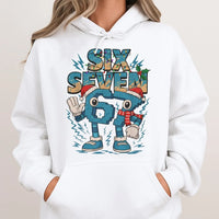 Humorous Brainrot Meme Sweatshirt, Six Seven Christmas Hoodie, Gen Z Holiday Hooded Pullover, Viral Xmas Graphic Hoodie, Teen Meme Present
