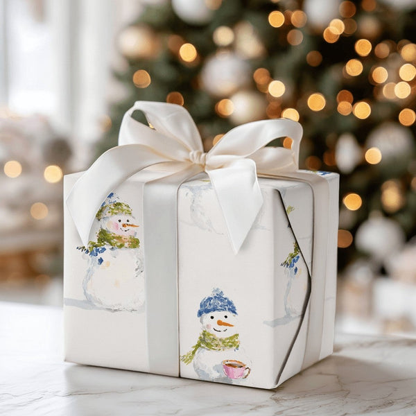 Adorable Snowman Holiday Wrapping Paper, Watercolor Snowman Wrapping Paper, Whimsical Christmas Wrapping Paper Roll, Winter P