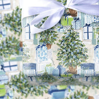 Watercolor Tree Gift Wrap, Chinoiserie Christmas Wrapping Paper, Preppy Blue Holiday Wrapping Paper, Elegant Winter Xmas Wrapping Paper