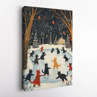 Winter Wonderland Cat Art Print, Cats Ice Skating Canvas Wall Art, Whimsical Holiday Canvas Art, Christmas Wall Decor, Digital Download