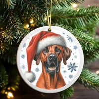 Santa Hat Dog Ornament, Rhodesian Ridgeback Christmas Ornament, Ceramic Dog Lover Ornament, Festive Pet Holiday Decor, Animal Keepsake Present
