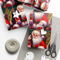 Cartoon Xmas Gift Wrap, Santa Claus and Girl Wrapping Paper, Adorable Holiday Scene Wrapping Paper, Kids Christmas Gift Wrap, Winter Paper Roll
