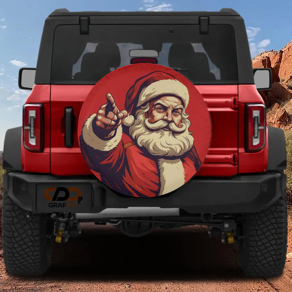 Pointing Santa Holiday Wheel Cover, Vintage Santa Claus Spare Tire Cover, Festive Red Christmas Tire Protector, Jeep SUV Wint