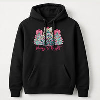 Leopard Print Xmas Tree Hoodie, Merry and Bright Christmas Hoodie, Colorful Holiday Sweatshirt, Christmas Hooded Sweatshirt, Present for Her