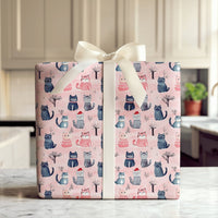 Adorable Kitten in Santa Hat Gift Wrap, Christmas Cat Wrapping Paper, Pink Winter Holiday Wrapping Paper, Cat Lover Present Gift Wrap Roll