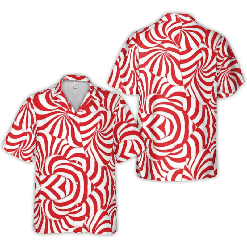 Candy Cane Christmas Aloha Shirt, Peppermint Swirl Hawaiian Shirt, Holiday Festival Button Up Shirt, Festive Winter Vacation Shirt for Men