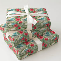Tropical Diamond Head Gift Wrap, Waikiki Beach Christmas Wrapping Paper, Hawaiian Holiday Wrapping Paper, Poinsettia Palm Tree Gift Wrap
