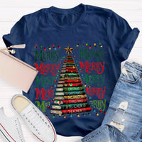 Festive Reading Holiday Graphic Tee, Christmas Book Tree Teacher Shirt, Bookish Xmas Tree T-Shirt, English Teacher Christmas Present