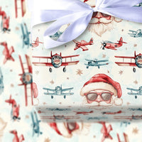 Cool Sunglasses Santa Gift Wrap, Aviator Santa Wrapping Paper, Vintage Airplane Santa Christmas Paper, Retro Aviation Gift Wrapping Paper