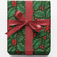 Vintage Holiday Gift Wrap, Victorian Holly Wrapping Paper, Classic Christmas Holly Wrapping Paper, Red Green Xmas Gift Wrap