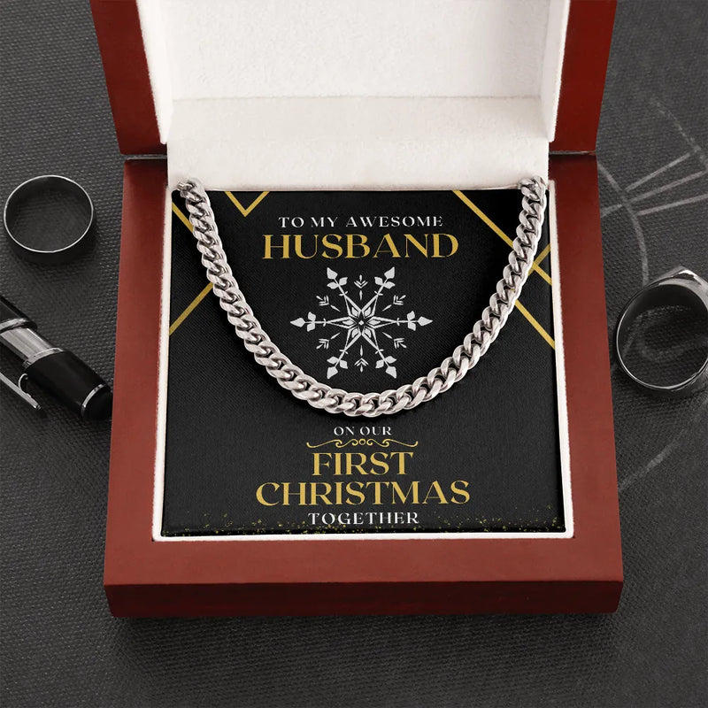 Mens Stainless Steel Chain Necklace, Husband Cuban Link Chain Necklace, First Christmas Keepsake Jewelry, Romantic Holiday Present for Him