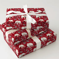 Festive Red Elephant Gift Wrap, Watercolor White Elephant Wrapping Paper, Christmas Elephant Wrapping Paper, Winter Botanical Present Wrap