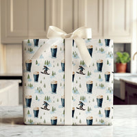Winter Sports Stout Gift Wrap, Snowboarder Beer Wrapping Paper, Snowy Pines Drinks Wrapping Paper, Craft Beer Lover Christmas Wrapping Paper