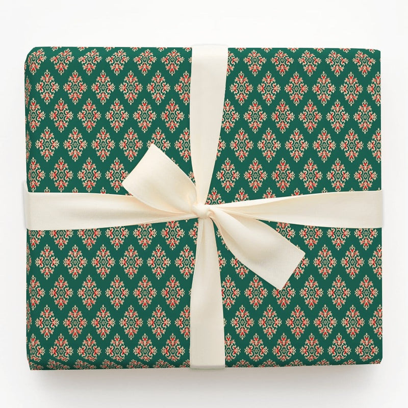 Red and Green Holiday Gift Wrap, Vintage Damask Wrapping Paper, Elegant Festive Damask Wrapping Paper, Classic Christmas Present Paper
