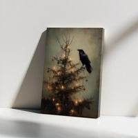 Dark Holiday Crow Wall Art, Gothic Raven Christmas Canvas, Moody Winter Raven Canvas Print, Alternative Spooky Xmas Decor Canvas Wall Art