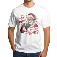 Humorous Book Lover Christmas Shirt, He Sees What You've Been Reading Shirt, Bookish Holiday Graphic Tee, Reader T-Shirt, Book Lover Present
