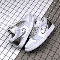 Retro Low Top Basketball Shoes, White Silver Colorway, Casual Gift for Shoe Lovers
