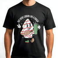 Out Here Lookin Like A Snack Shirt, Christmas Tree Cake T-Shirt, Humorous Holiday Snack Graphic Tee, Retro Christmas Tree Cake Tee, Xmas Present