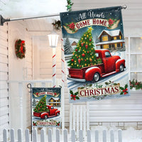 All Hearts Come Home for Christmas Yard Flag, Christmas Red Truck Garden Flag, Vintage Red Truck Holiday Garden Flag, Winter Lawn Decor