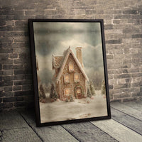 Snowy Winter Cabin Wall Art, Gingerbread House Christmas Canvas, Holiday Gingerbread Canvas Print, Festive Winter Scene Wall Decor Present