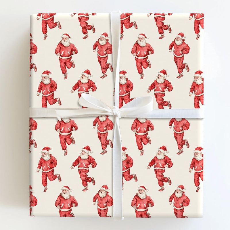 Jogging Santa Claus Gift Wrap, Running Santa Christmas Wrapping Paper, Tracksuit Santa Wrapping Paper, Fitness Runner Holiday Gift Wrap