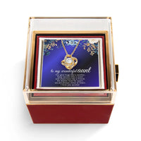 CZ Crystal Love Knot Pendant, Love Knot Necklace for Aunt, Rotating Rose Box Auntie Necklace, Christmas Holiday Aunt Present, Birthday Jewelry