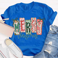 Retro Festive Holiday T-Shirt, Merry Christmas Colorful Square Font Shirt, Merry Xmas Graphic Tee, Holiday Season Family Party Outfit