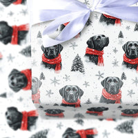 Red Scarf Dog Holiday Gift Wrap, Black Lab Christmas Wrapping Paper, Black Labrador Xmas Wrapping Paper, Puppy Lover Winter Gift Wrap Roll
