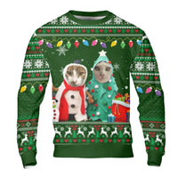 Snowman Tree Costume Kitten Pullover, Cat Ugly Christmas Sweatshirt, Humorous Feline Holiday Crewneck, Adorable Xmas Animal Lover Sweatshirt