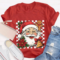 Retro Holiday Graphic Tee, Checkerboard Santa Gingerbread Man Christmas T-Shirt, Adorable Xmas Cookie Shirt, Festive Top