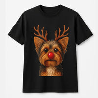 Adorable Yorkshire Terrier Holiday Graphic Tee, Yorkie Reindeer Christmas T-Shirt, Festive Xmas Dog Lover Shirt, Puppy Mom Winter Season Top