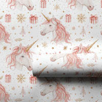 Pink Gold Unicorn Gift Wrap, Unicorn Christmas Wrapping Paper, Whimsical Holiday Wrapping Paper, Magical Xmas Unicorn Wrapping Paper