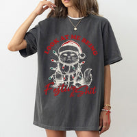 Humorous Cat Christmas T-Shirt, Grumpy Santa Kitten Shirt, Holiday Lights Cat Tee, Sarcastic Kitten Graphic Shirt, Cat Lover Xmas Present