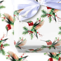 Winter Pine and Berry Gift Wrap, Hummingbird Christmas Wrapping Paper, Watercolor Botanical Holiday Paper Roll, Christmas Gift Wrap
