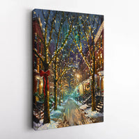 Winter Cityscape Canvas Wall Art, Christmas Street Canvas Print, Festive Night Canvas Art, Comfy Holiday Wall Decor, Christmas Home Present