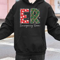 Emergency Room Holiday Graphic Hoodie, ER Nurse Christmas Hoodie, Festive Medical RN Hooded Sweatshirt, Doctor Christmas Present Hoodie