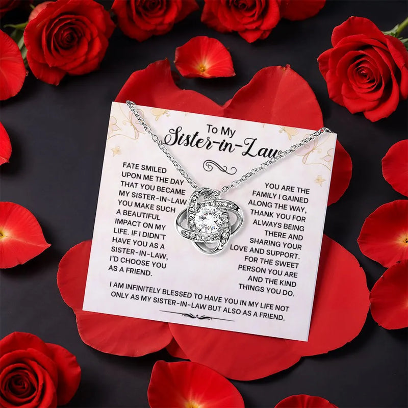 Sister in Law Love Knot Pendant, Sister in Law Love Knot Necklace, Message Card Love Knot Jewelry, Sister in Law Necklace, Christmas Present