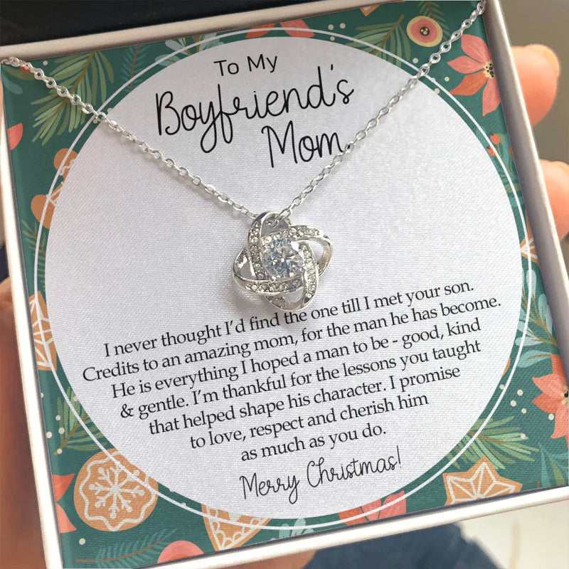 14k White Gold Knot Necklace, Love Knot Necklace for Boyfriend's Mom, Cubic Zirconia Pendant Necklace, Christmas Present for Mother-in-Law