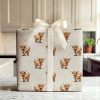 Festive Holiday Lights Gift Wrap, Highland Cow Christmas Wrapping Paper, Farmhouse Animal Wrapping Paper