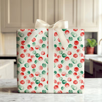 Watercolor Holiday Gift Wrap Roll, Red and Green Polka Dot Christmas Wrapping Paper, Abstract Dot Present Paper, Festive Xmas Wrapping Paper