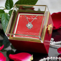 Rotating Rose Jewelry Box Set, Wife Christmas Love Knot Necklace, Gold Finish Wife Necklace, Romantic Holiday Keepsake Present for Her