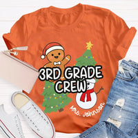 Snowman Tree Custom Holiday Shirt, Personalized Third Grade Crew Christmas T-Shirt, 3rd Grade Teacher Tee, Custom School Christmas Shirt