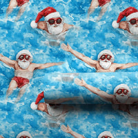 Tropical Pool Santa Gift Wrap, Swimming Santa Wrapping Paper, Humorous Christmas in July Wrapping Paper, Summer Holiday Present Wrap Paper
